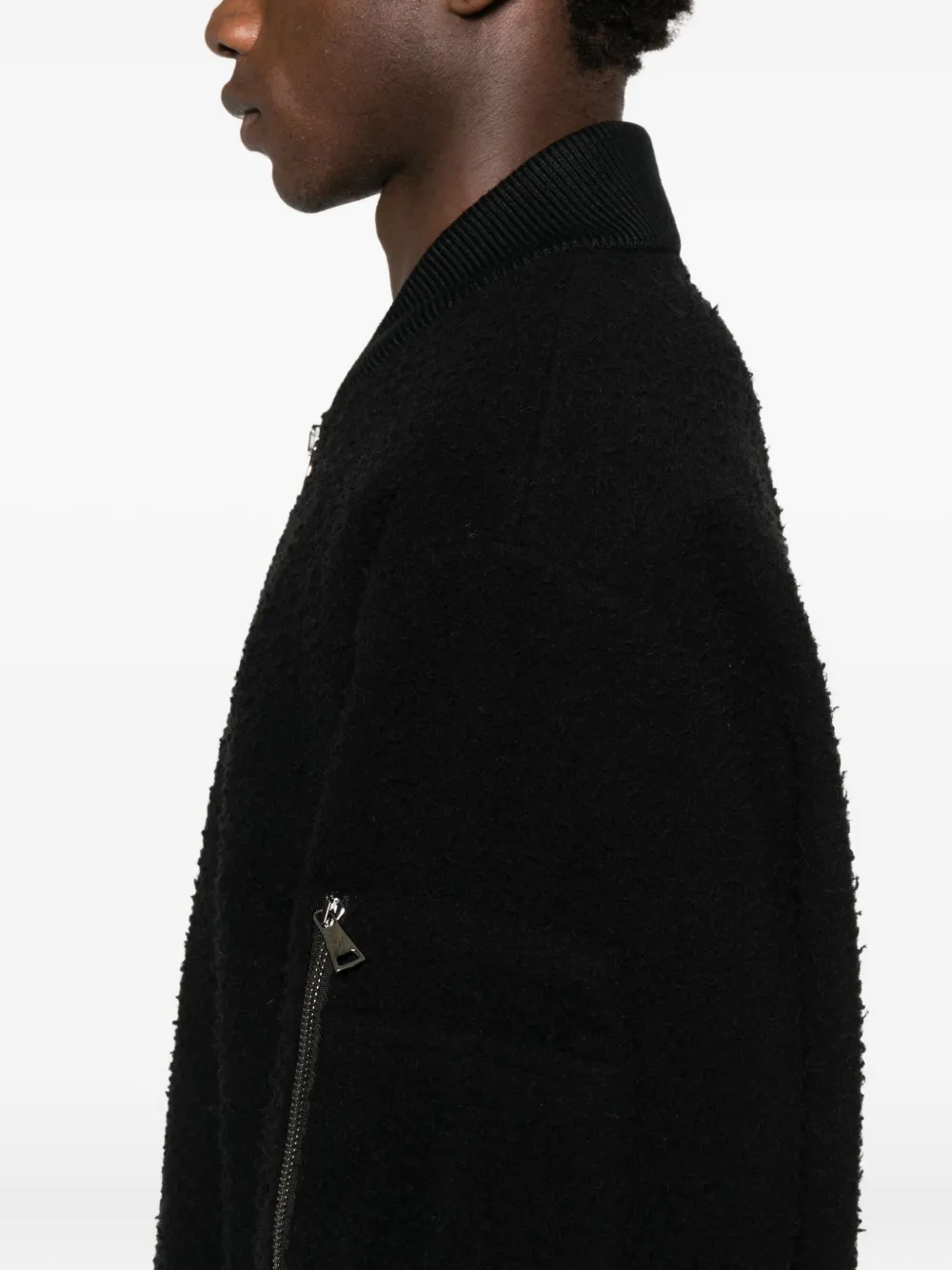 Seven Gauge Wool Bomber Jacket In Black