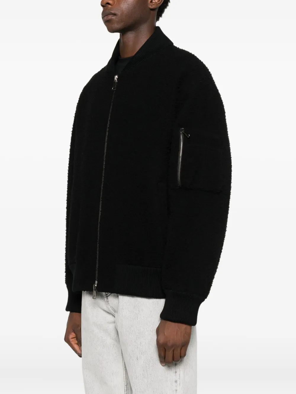 Seven Gauge Wool Bomber Jacket In Black