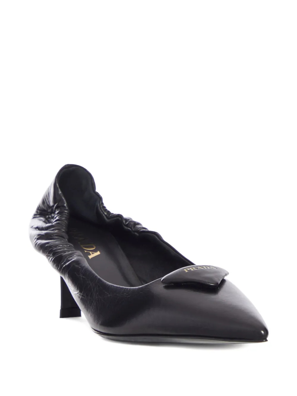 Prada 55 mm leren pumps met ruches Zwart