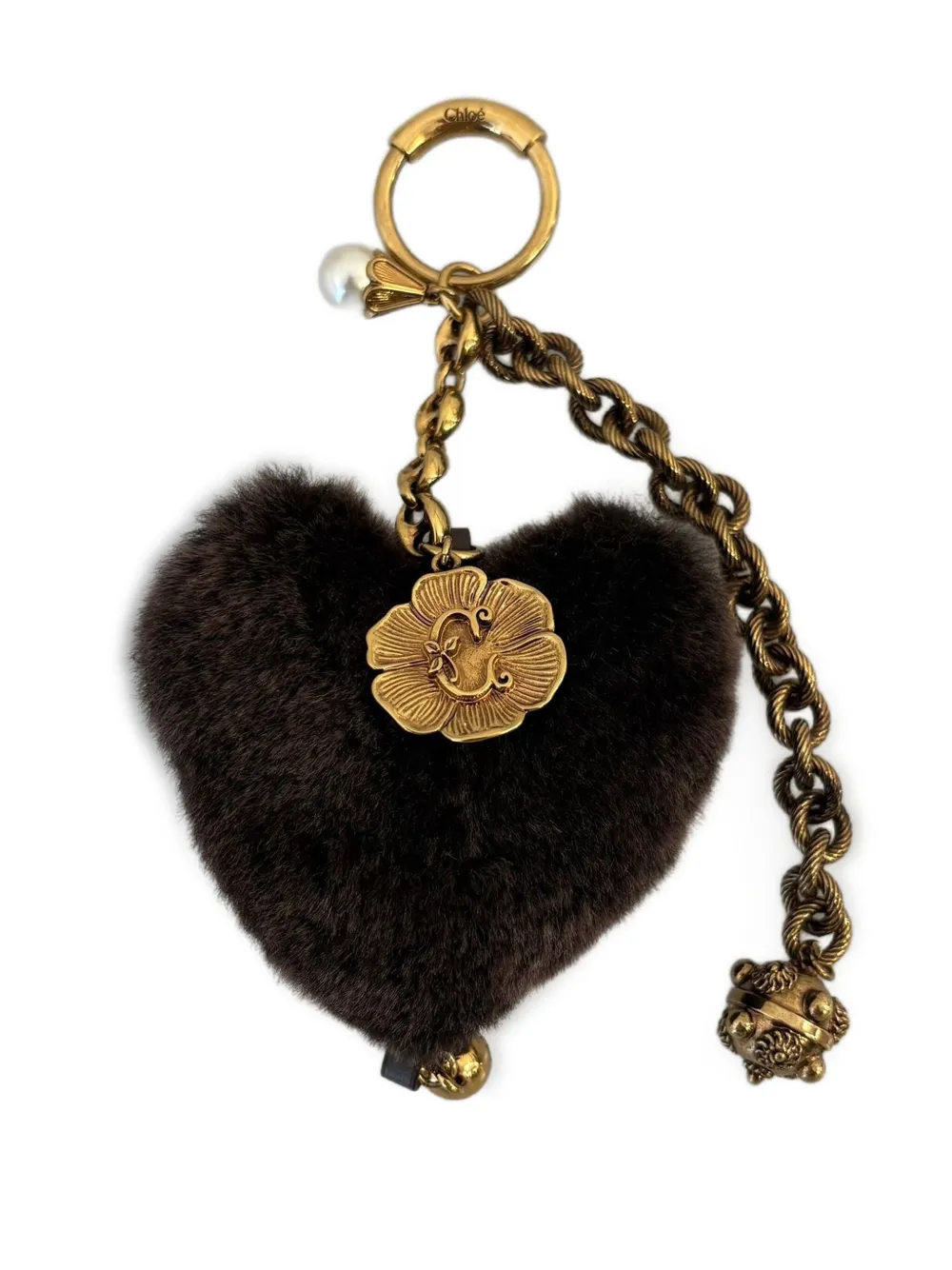 Chloé Heart Shearling Bag Charm In Brown