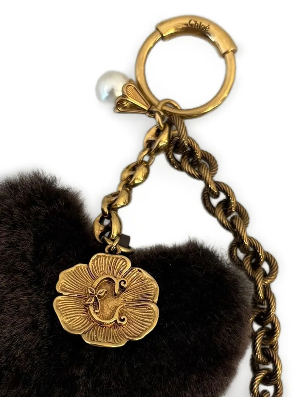 Chloé Heart Shearling Bag Charm In Black