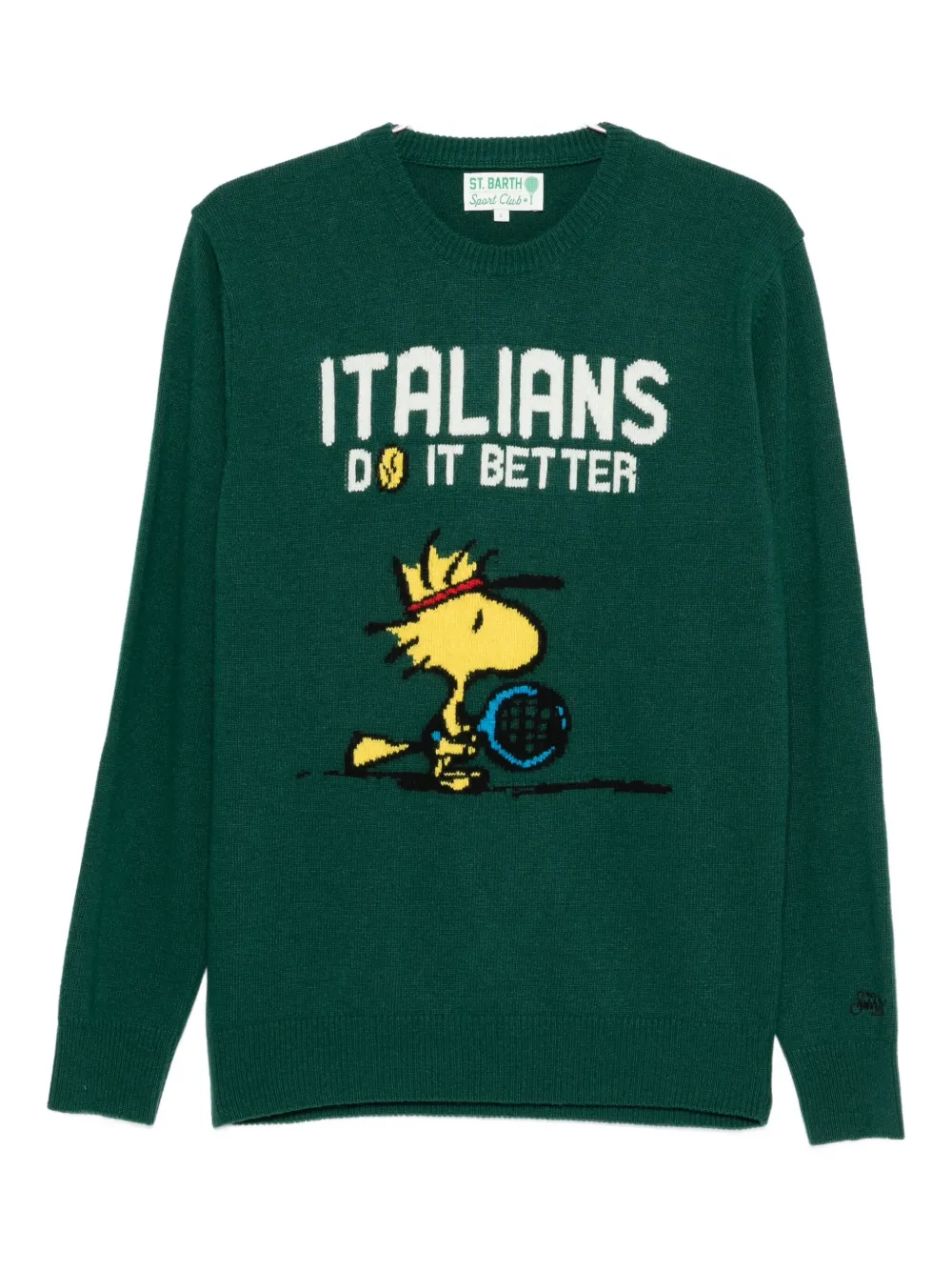Mc2 Saint Barth Green Wool-cashmere Sweatshirt With Playful Graphic In Green