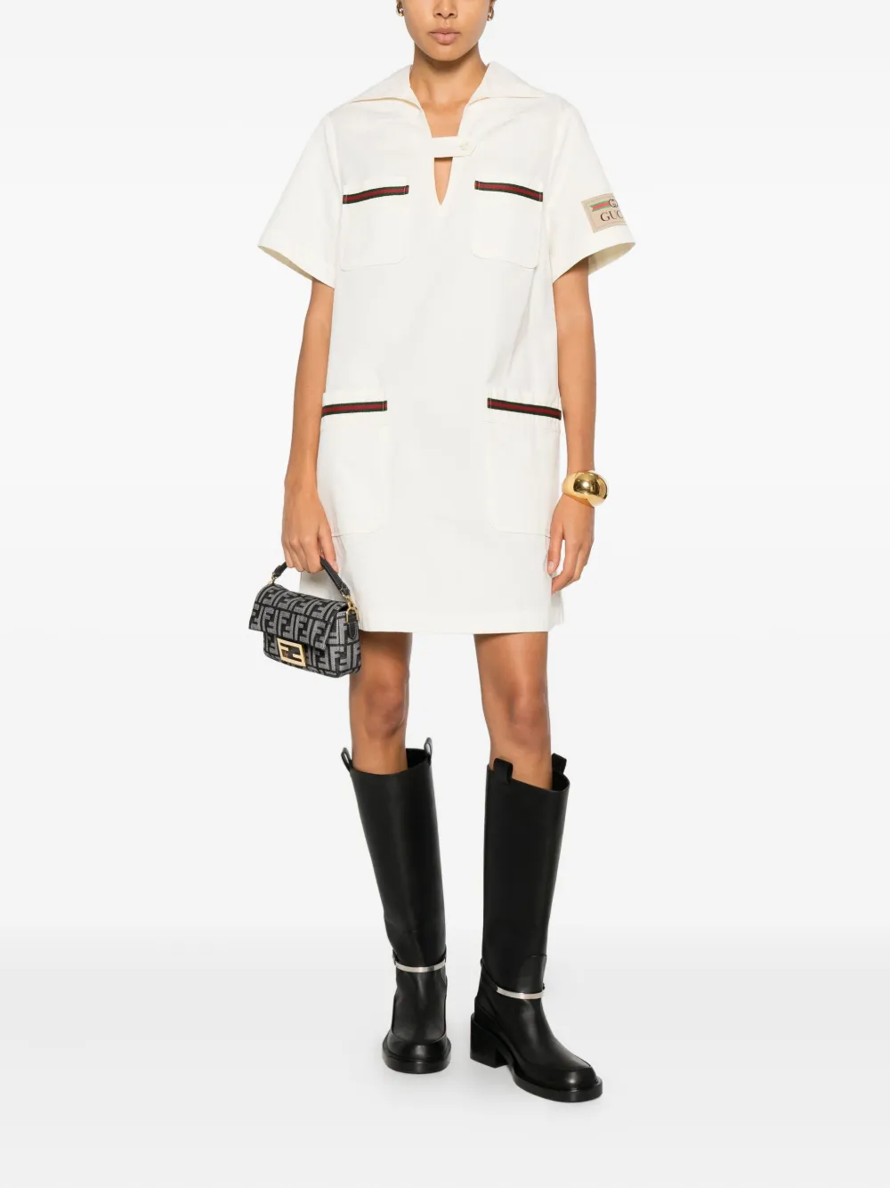 Gucci Pre-Owned 2020s mini-jurk met logopatch - Beige