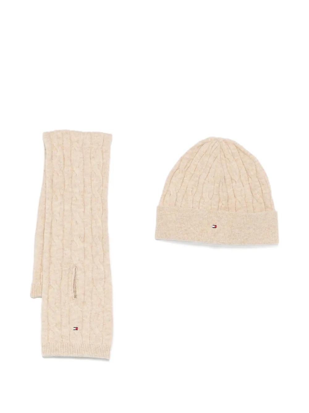 Tommy Hilfiger Junior cable-knit beanie set | Neutrals | Image 1
