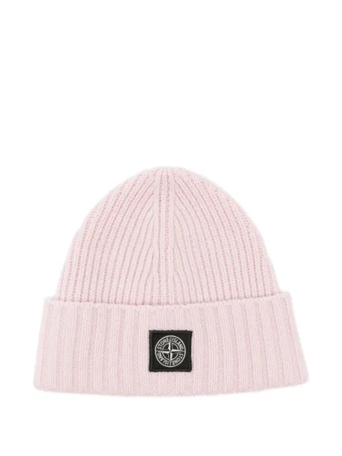 Stone Island Junior gorro tejido de canalé con parche del logo