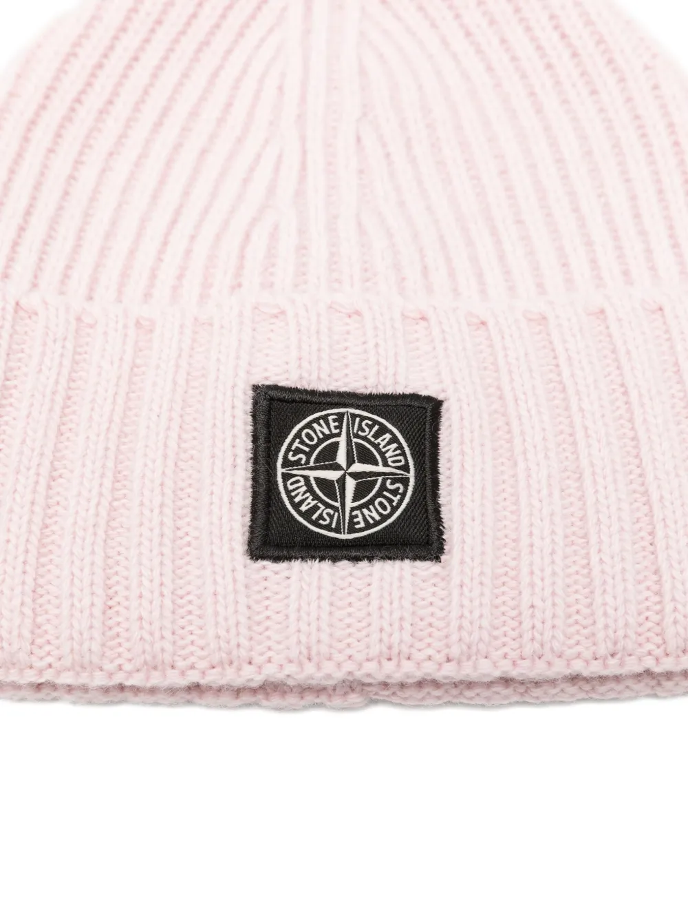 Stone Island Junior Geribbelde muts met logopatch Roze
