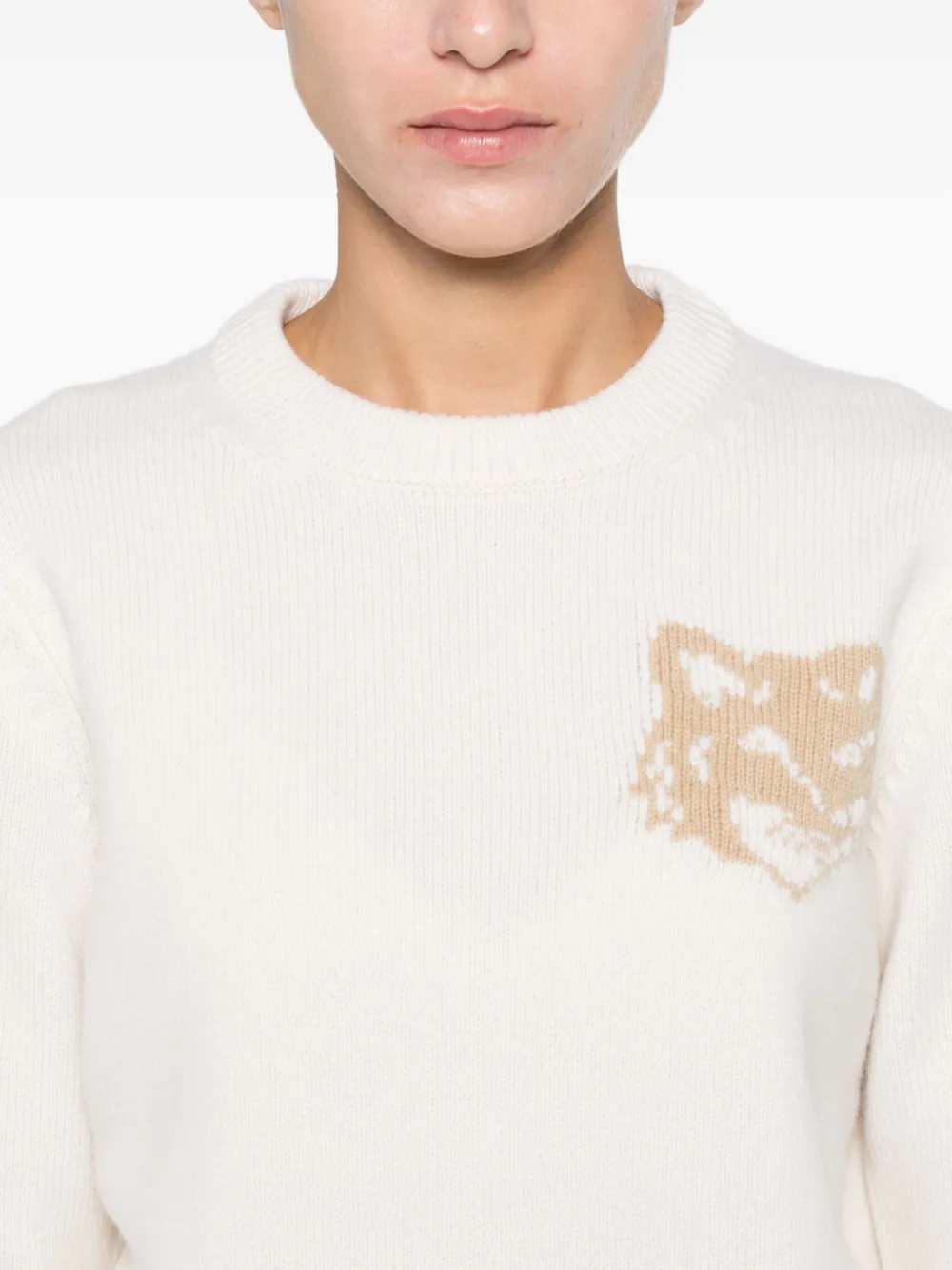 Maison Kitsuné Fox Head Wool Crewneck Jumper In Yellow