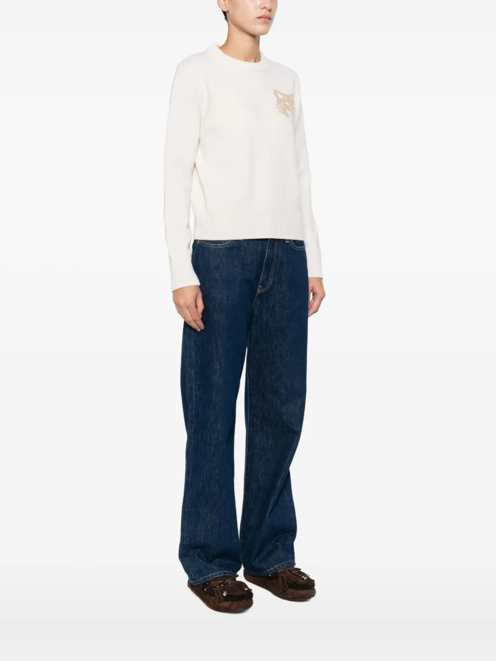 Maison Kitsuné Fox Head Wool Crewneck Jumper In Yellow
