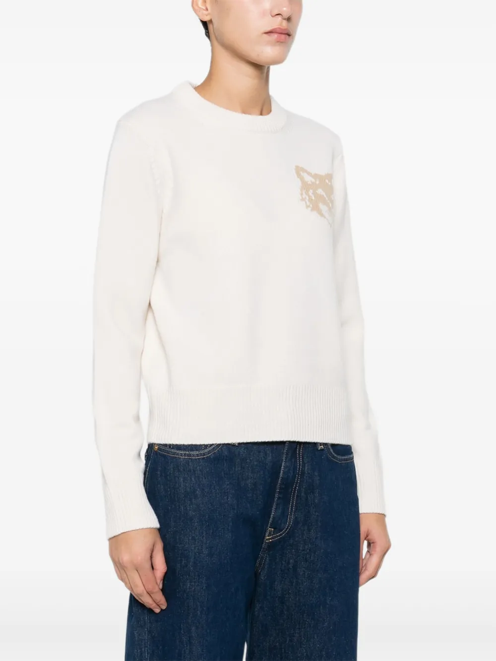 Maison Kitsuné Trui van merinowol met vossenpatroon Wit