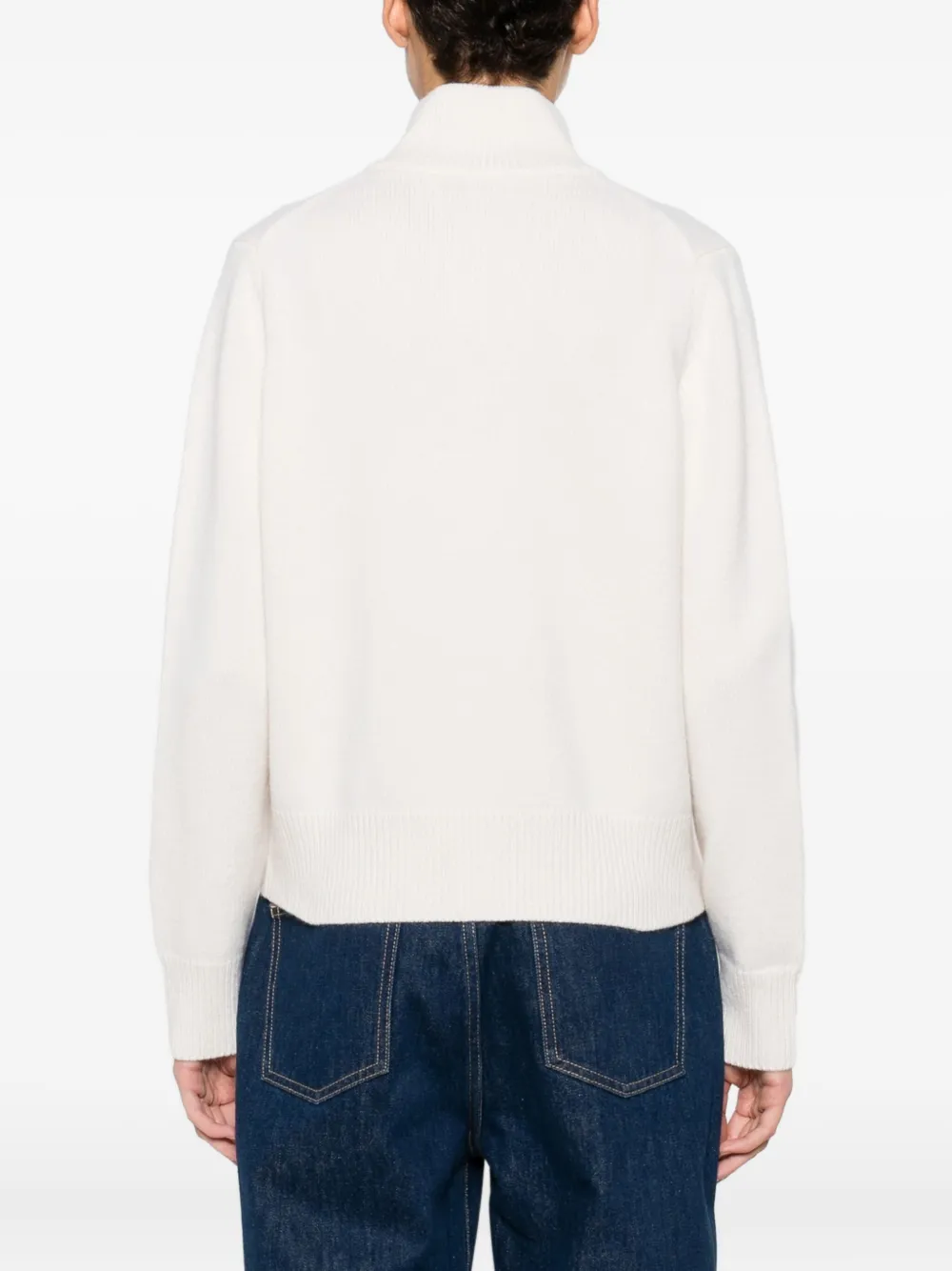 Maison Kitsuné Fox Head Intarsia Merino High Neck Cardigan Knitwear Beige In White