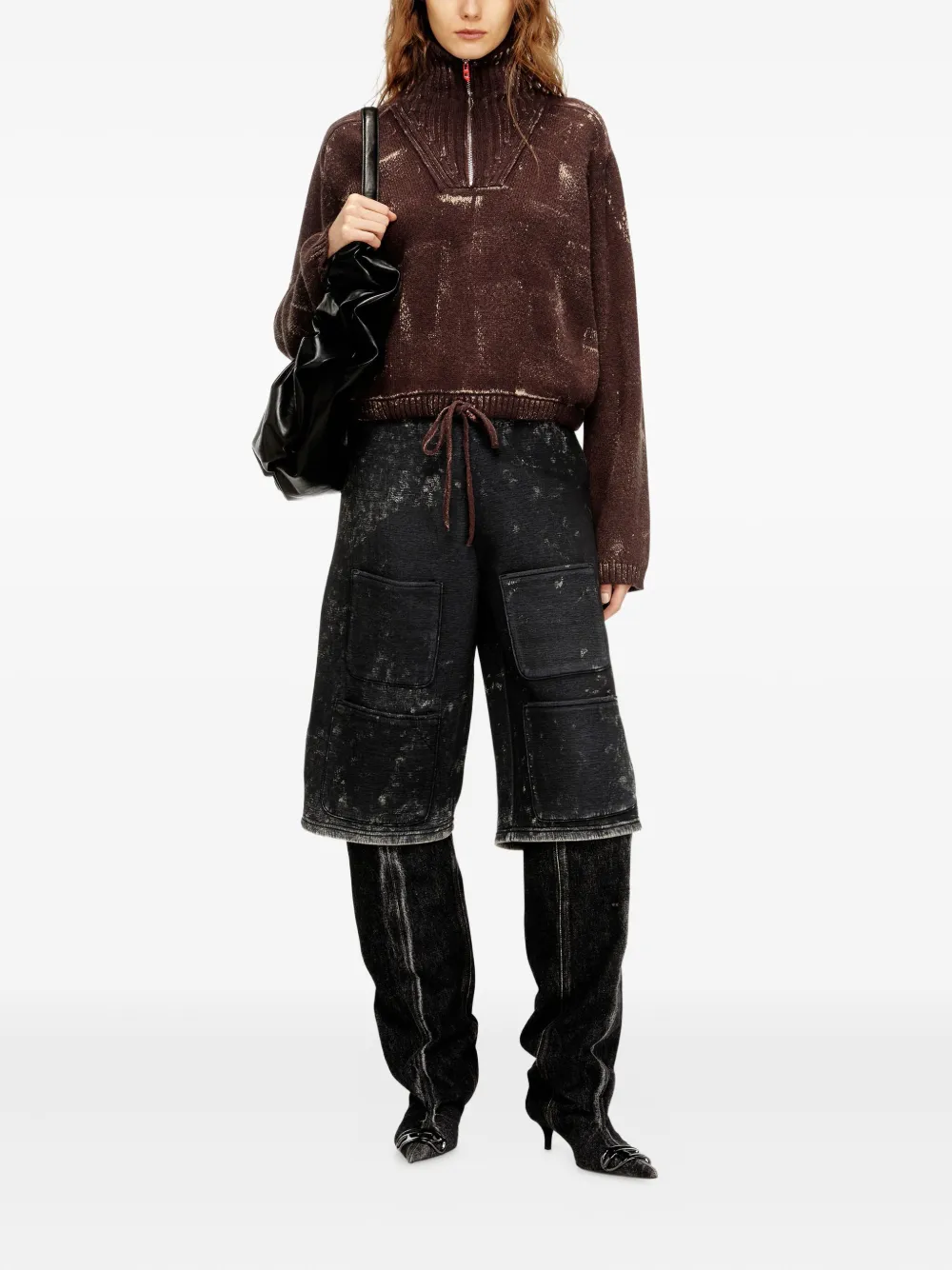 Diesel M-Marcellette trui met halve rits Bruin