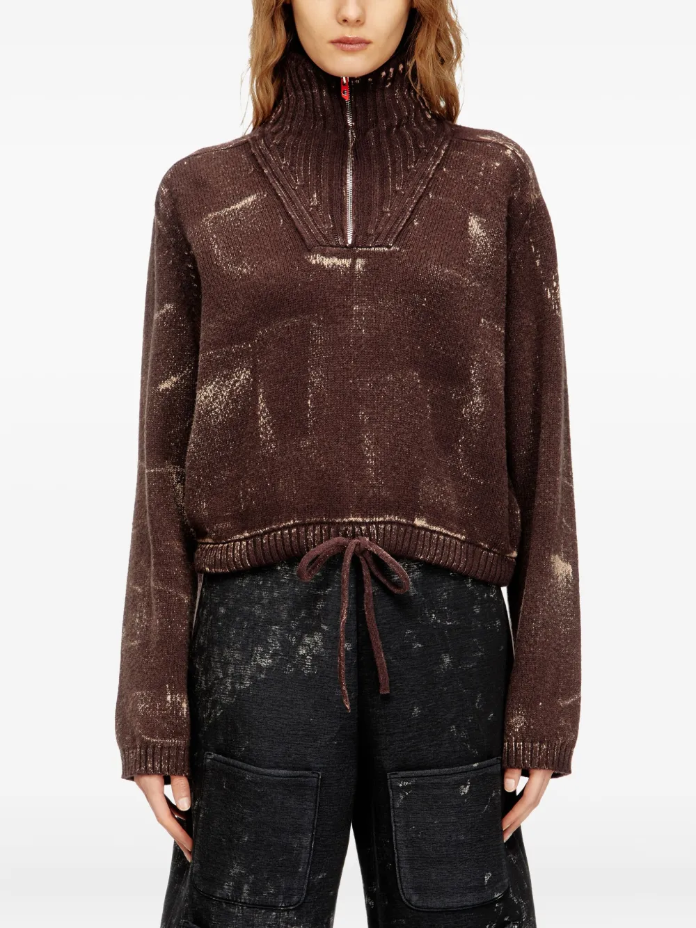 Diesel M-Marcellette trui met halve rits Bruin