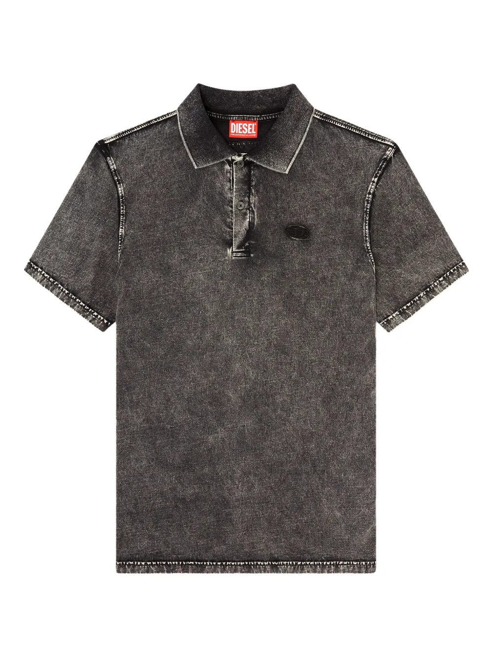 Diesel T-Rejust-NC-Den frayed patch polo shirt | Grey | Image 1