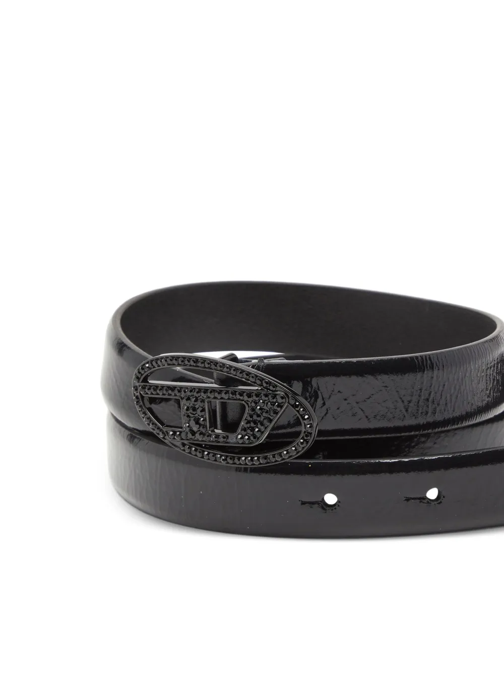 Diesel B-1dr Strass 20 riem met logogesp - Zwart