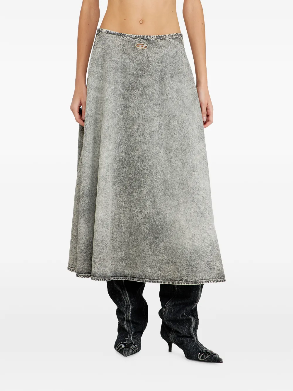  Diesel Logo-plaque Midi Denim Skirt - Grey 