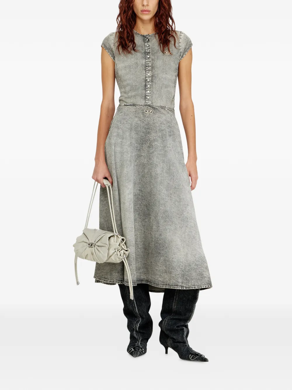  Diesel Logo-plaque Midi Denim Skirt - Grey 