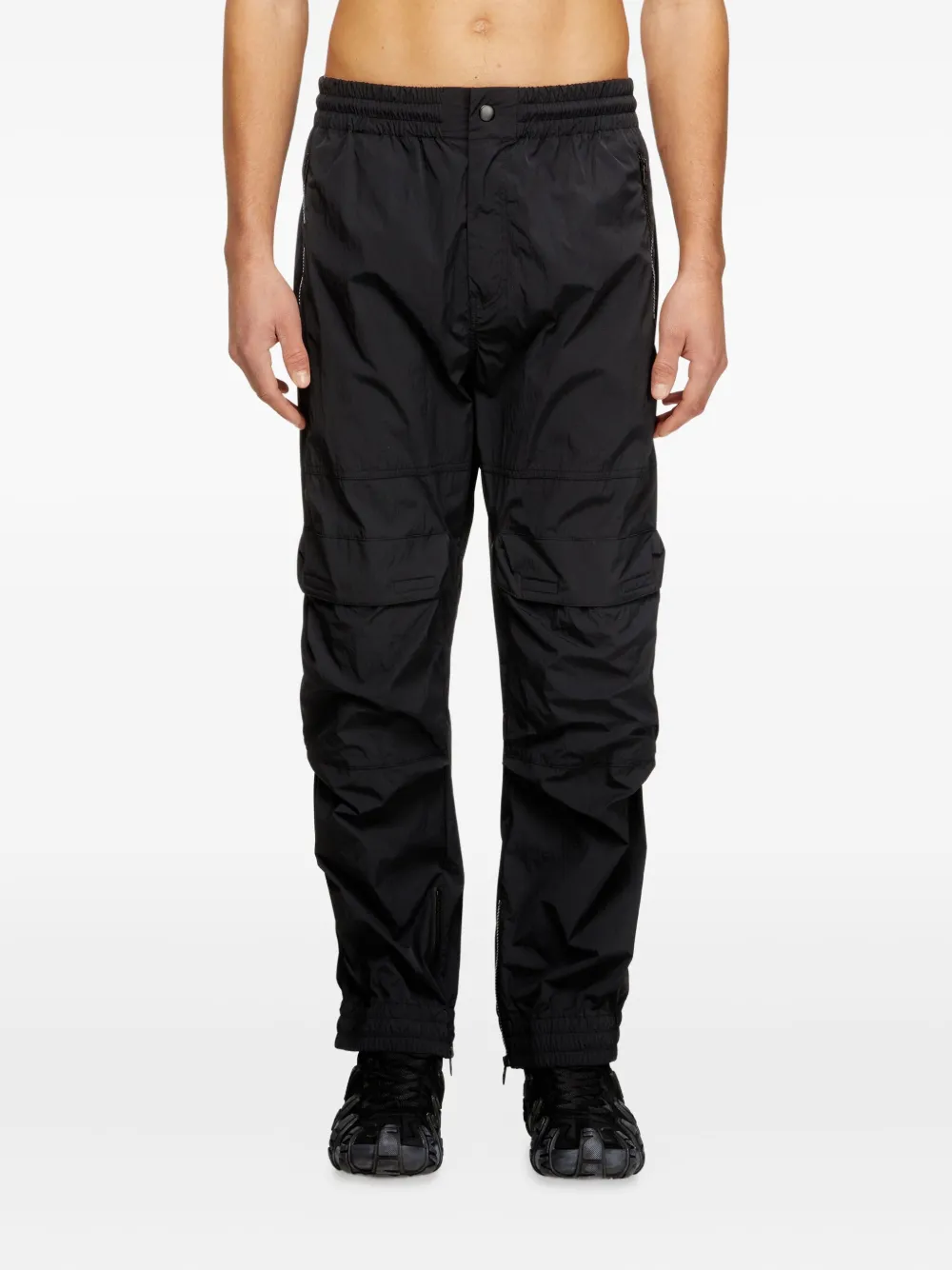 Diesel Broek met elastische tailleband en cargo zak Zwart
