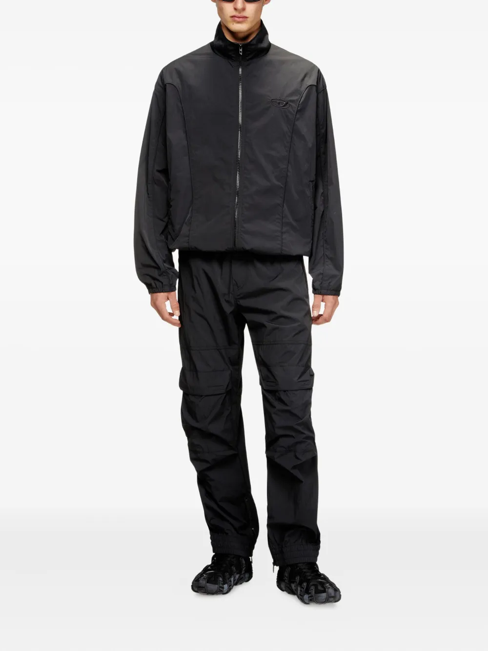 Diesel Broek met elastische tailleband en cargo zak - Zwart