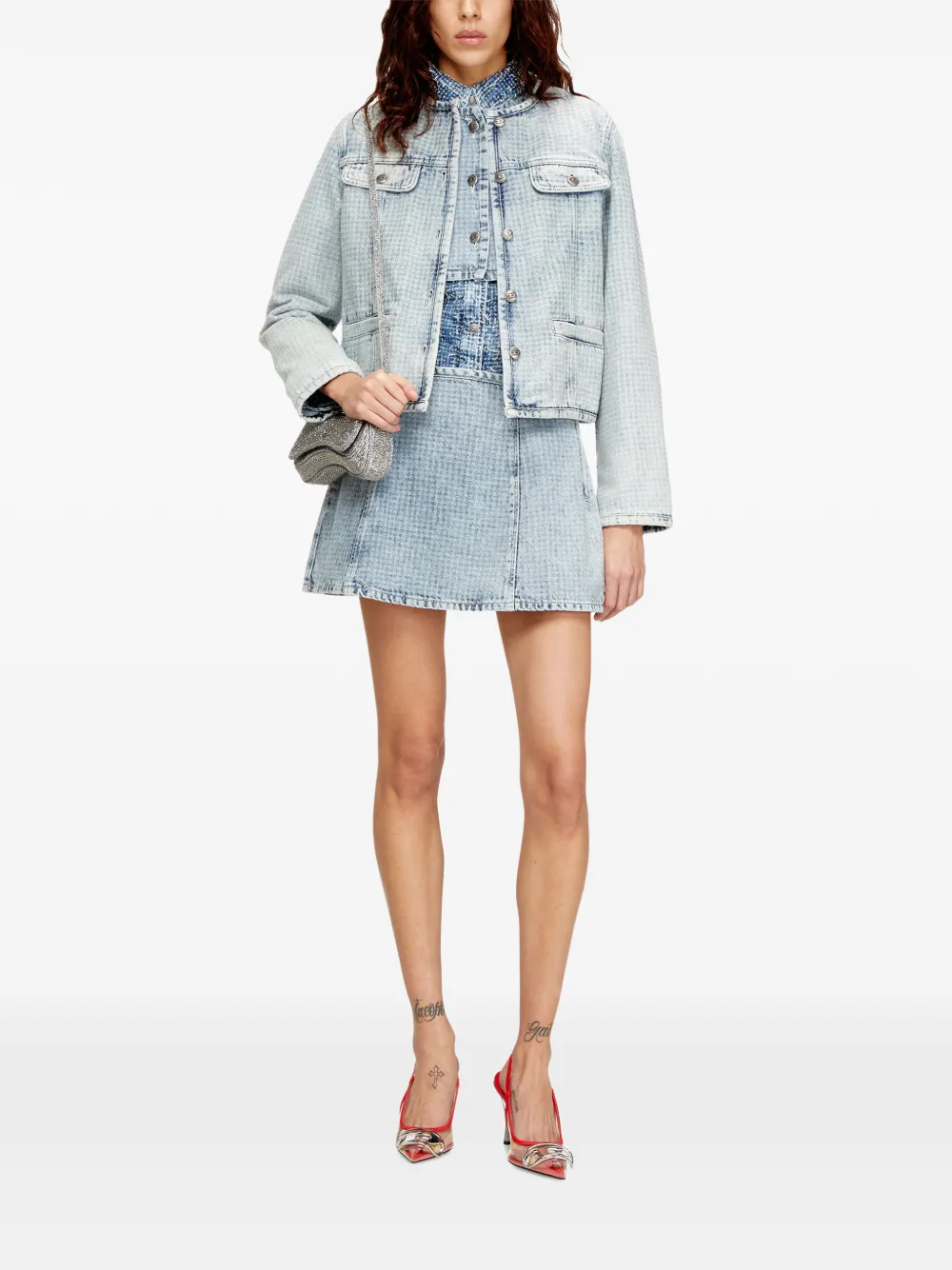 Diesel De-sweny-s Houndstooth-pattern Short Skirt In Blue