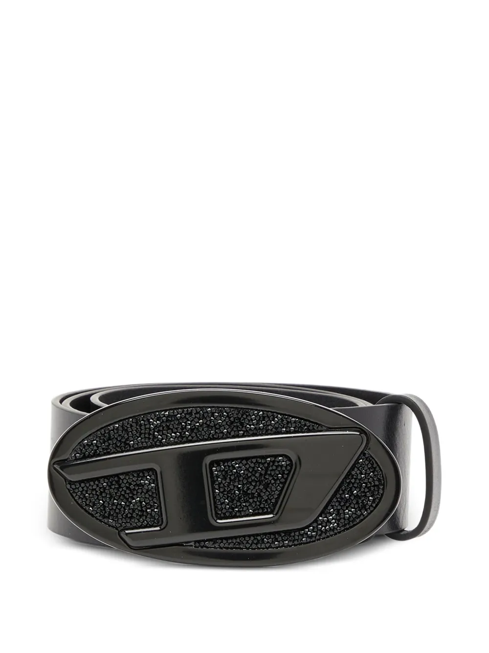Diesel B-1dr 2.0 Full Rocks Leather Belt In Black