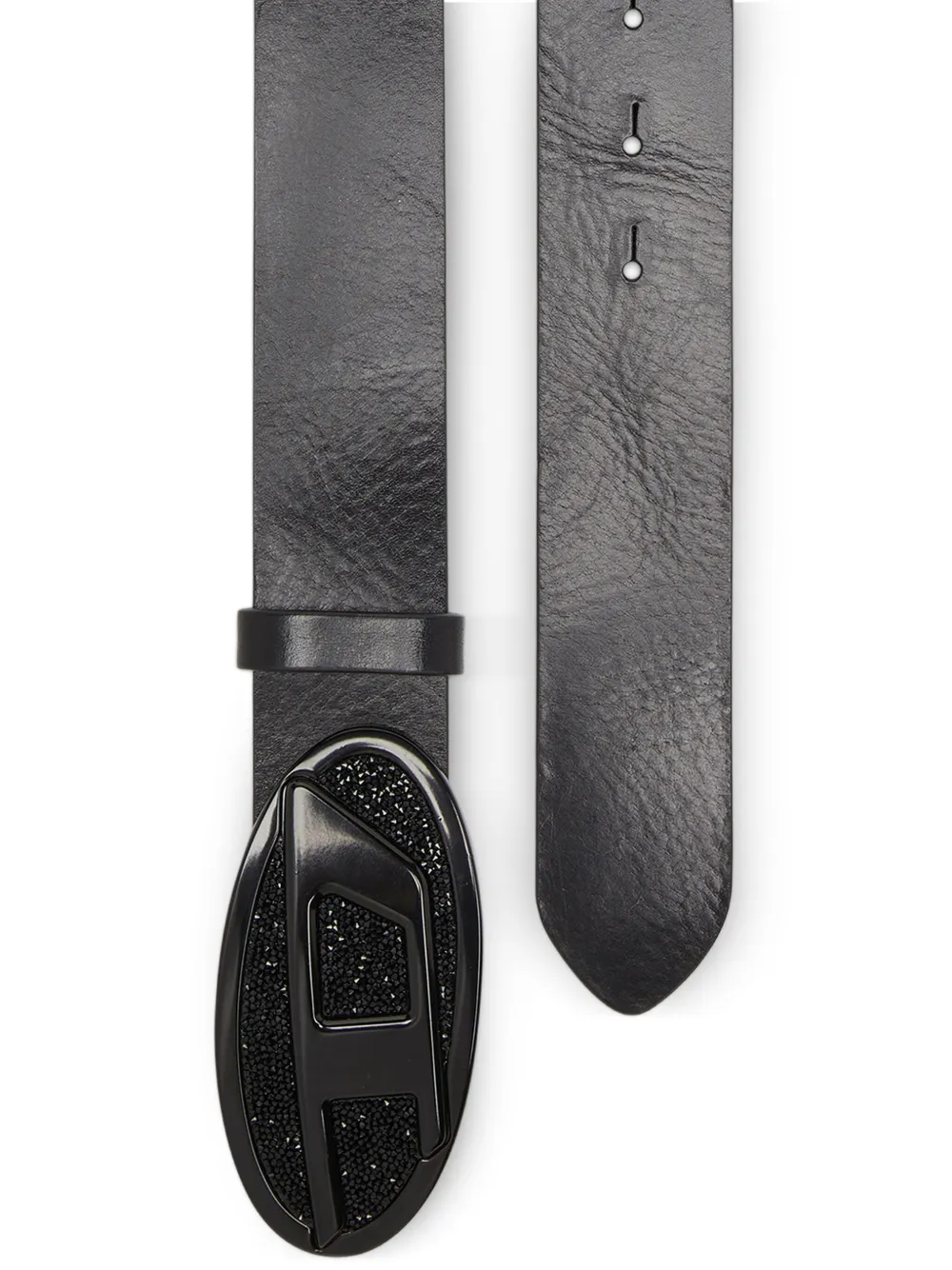 Diesel B-1dr 2.0 Full Rocks Leather Belt In Black