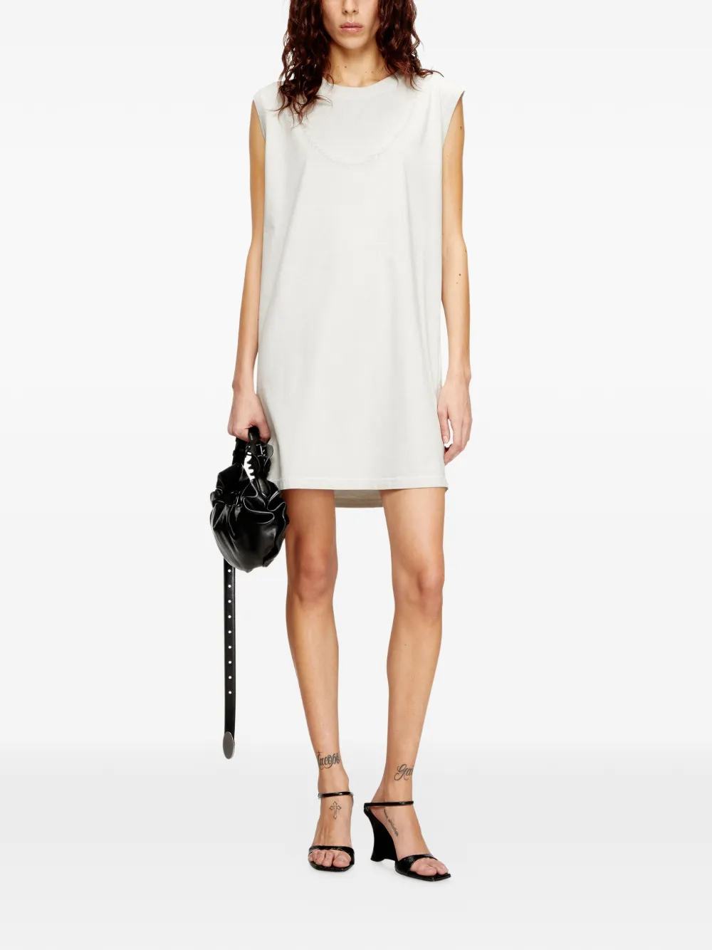 Diesel D-emb Cotton Mini Dress In Neutral