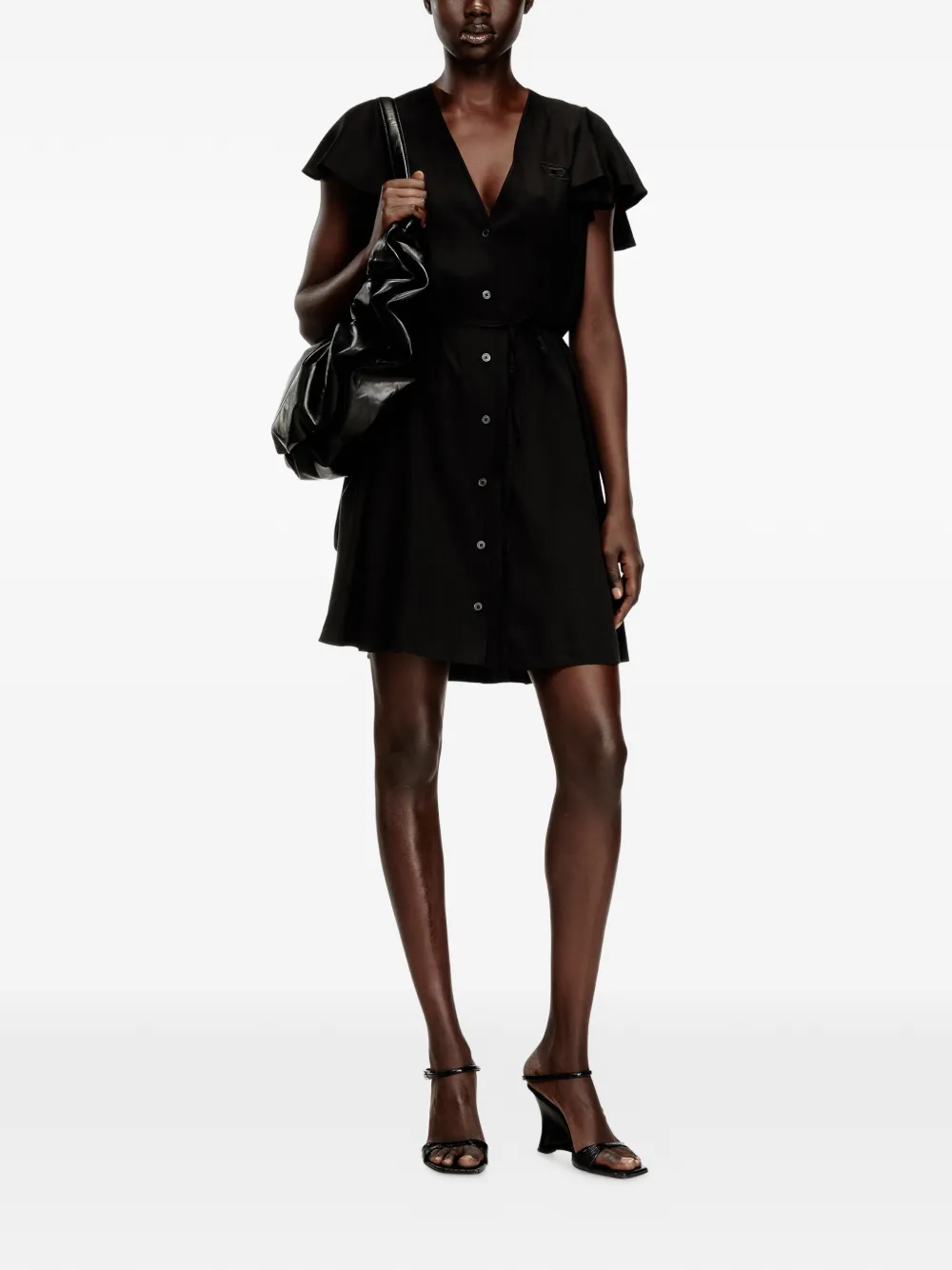 Diesel flutter-sleeve V-neck dress - Zwart