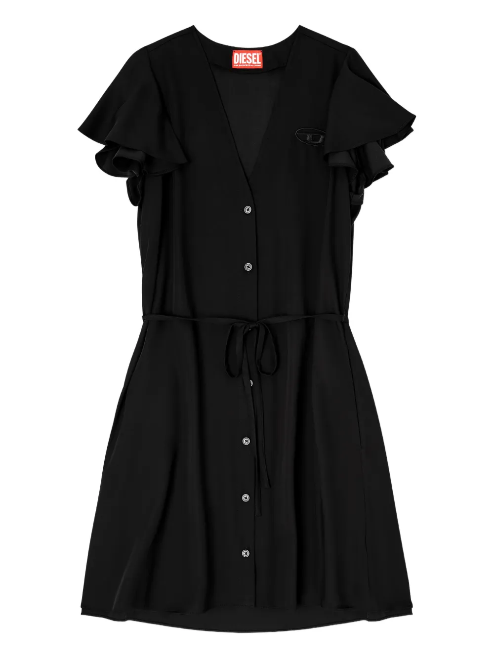 Diesel flutter-sleeve V-neck dress - Schwarz
