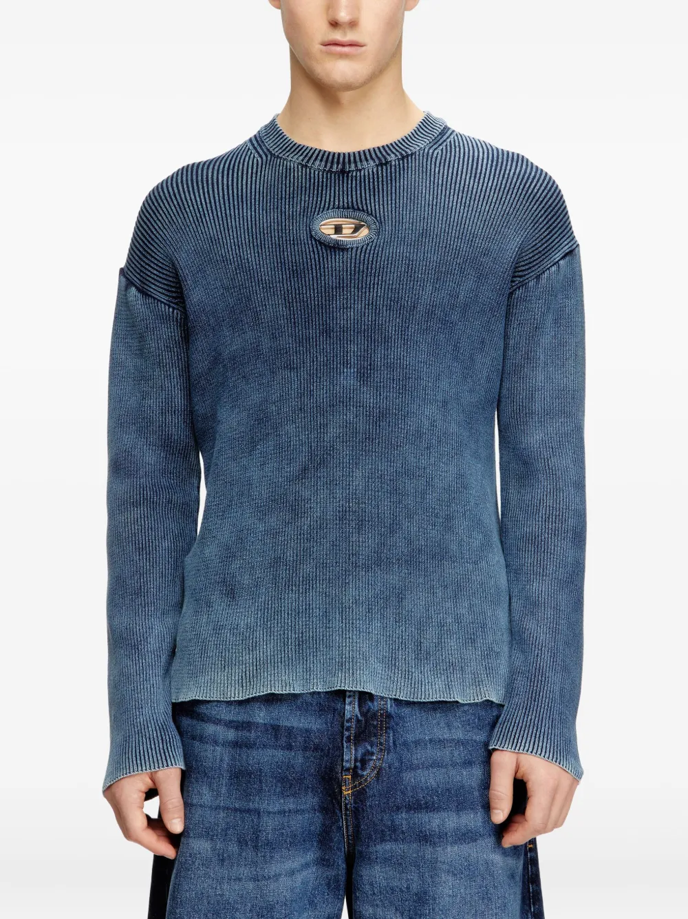 Diesel K-DARREN-D geribbelde trui met uitgesneden details Blauw