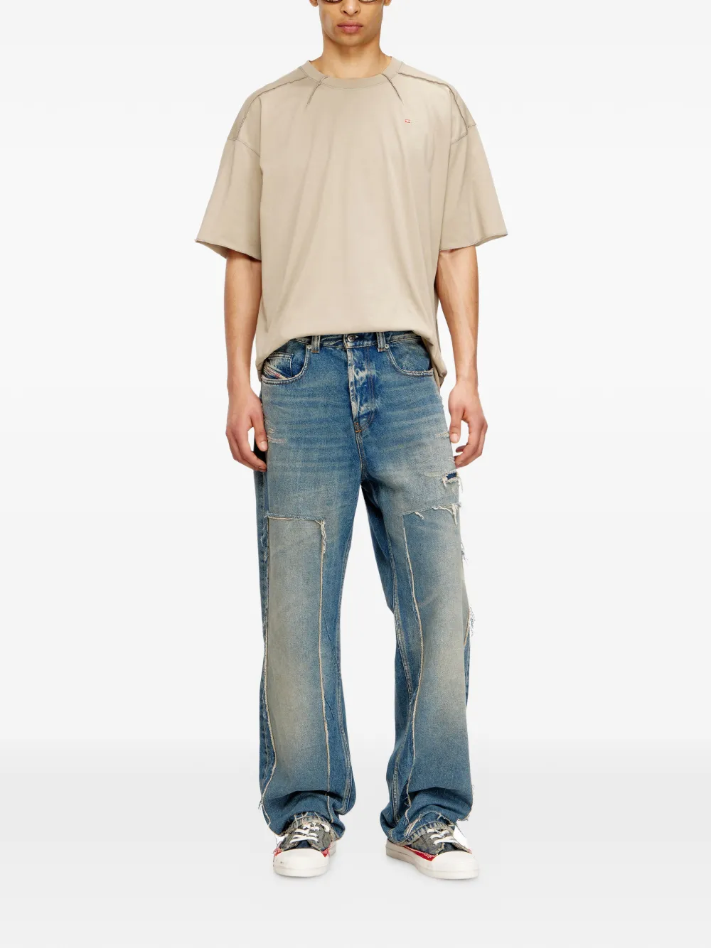 Diesel T-Crahor-Boxt T-shirt met geborduurd logo en stiksel - Beige