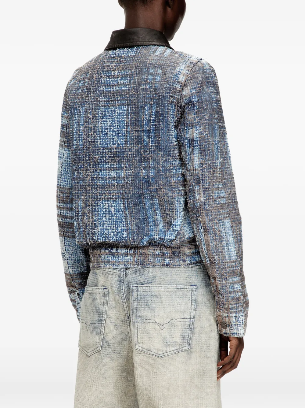 Diesel De-Ateli Prince of Wales leren jack met kraag Blauw