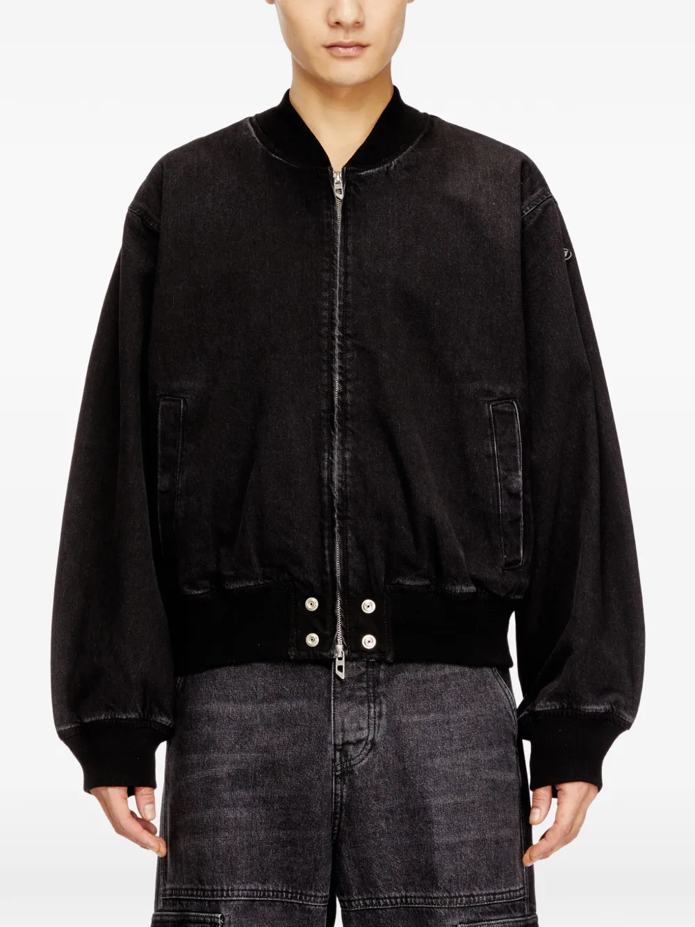 Diesel D-Guz geribbeld denim bomberjack Zwart