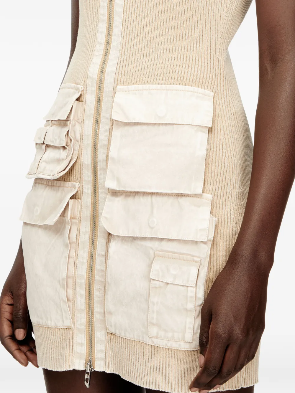 Diesel M-Gabrielle geribbelde mini-jurk met cargo zakken Beige