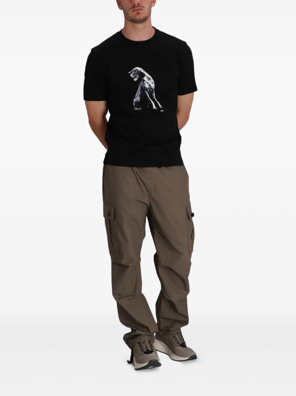 HUGO T-shirt met grafische print - Zwart