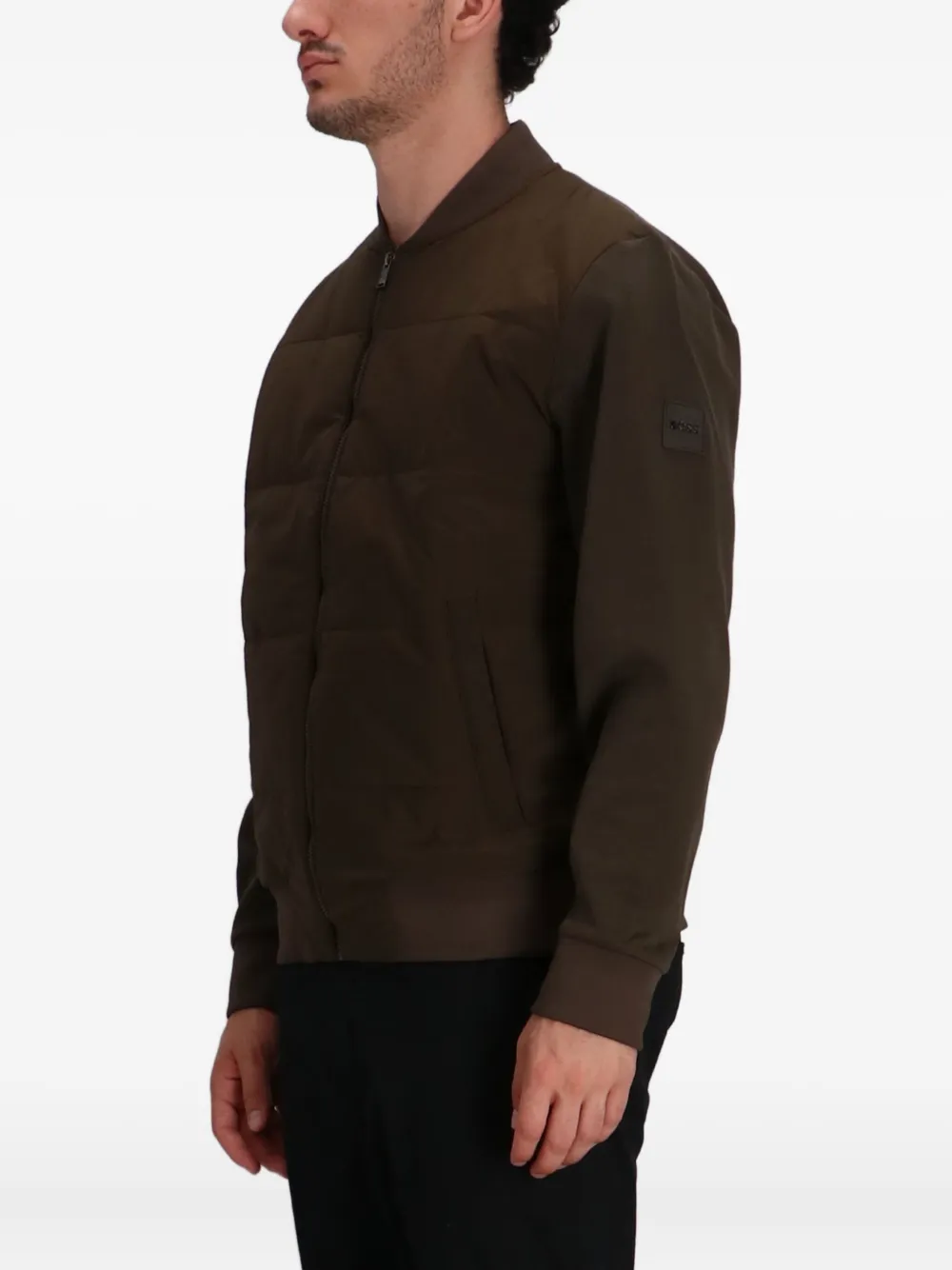 Hugo Boss Quilted-panel Zip Bomber Jacket In Brown
