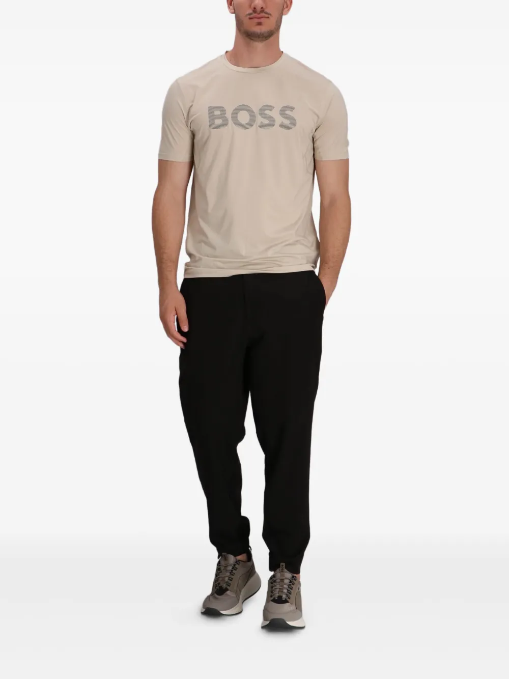 BOSS T-shirt met logoprint - Beige