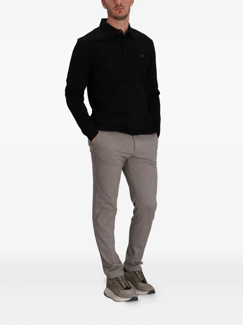 BOSS Poloshirt met lange mouwen - Zwart