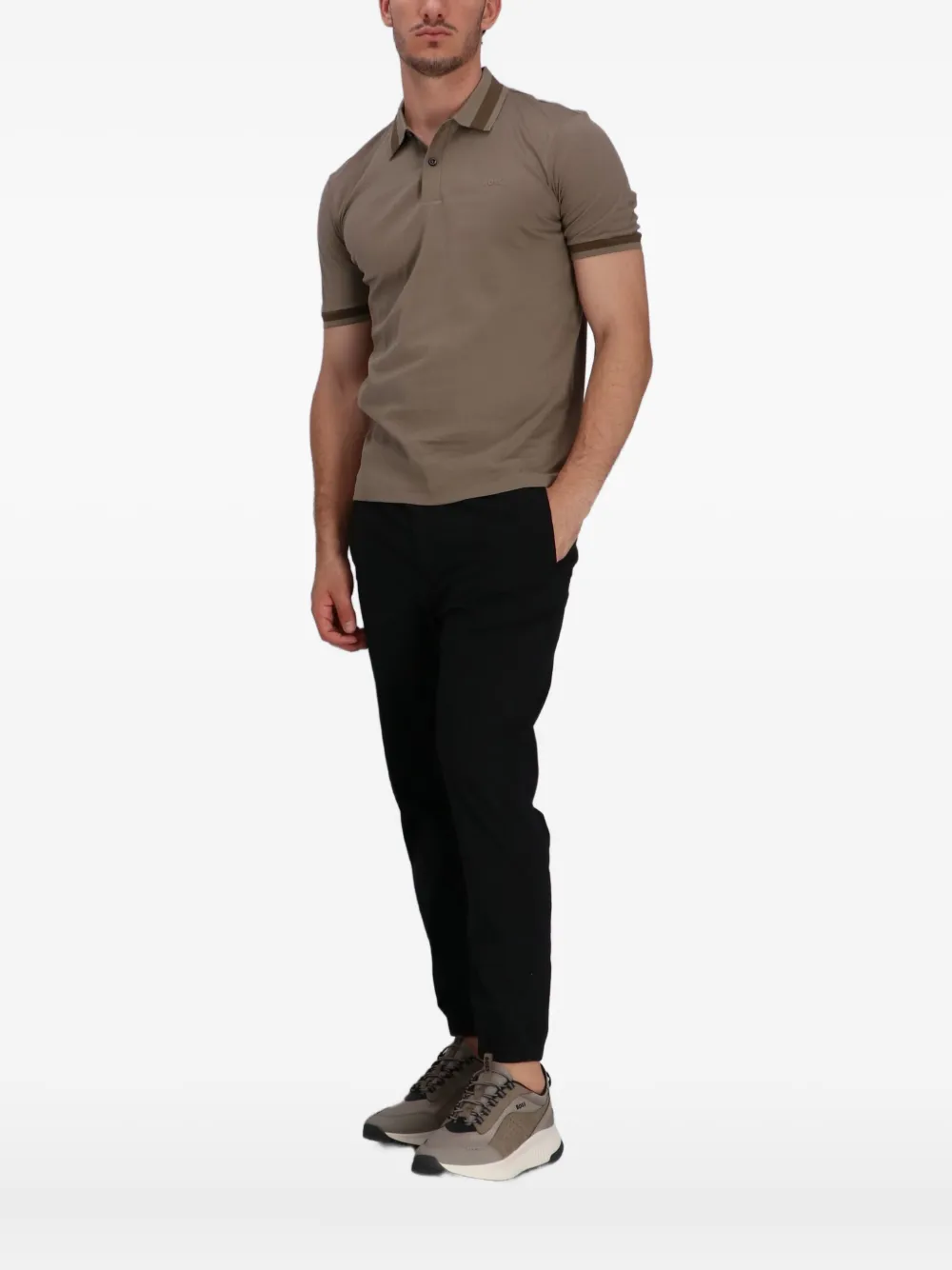 BOSS T-shirt met logodetail Bruin