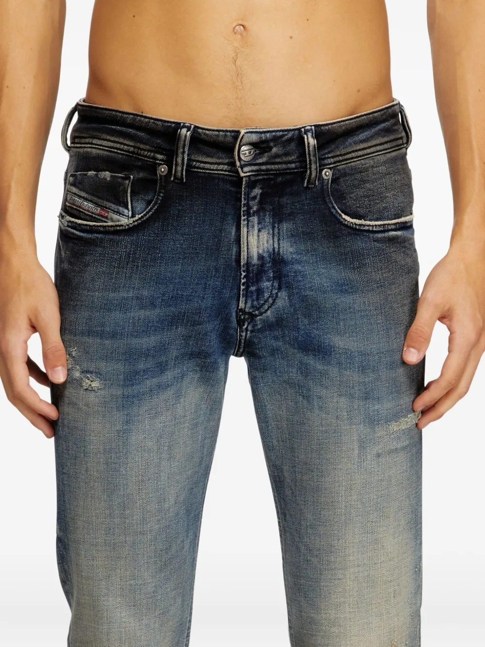 Diesel Sleenker 09n15 Abrasions jeans met leren patch Blauw