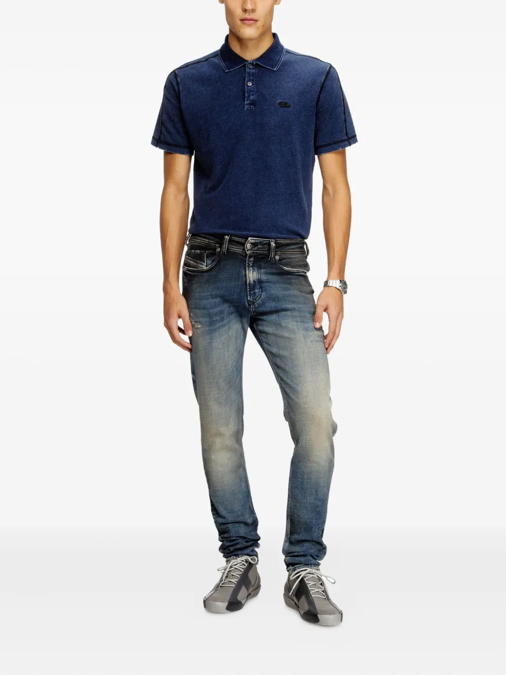 Diesel Sleenker 09n15 abrasions leather patch jeans - Blauw