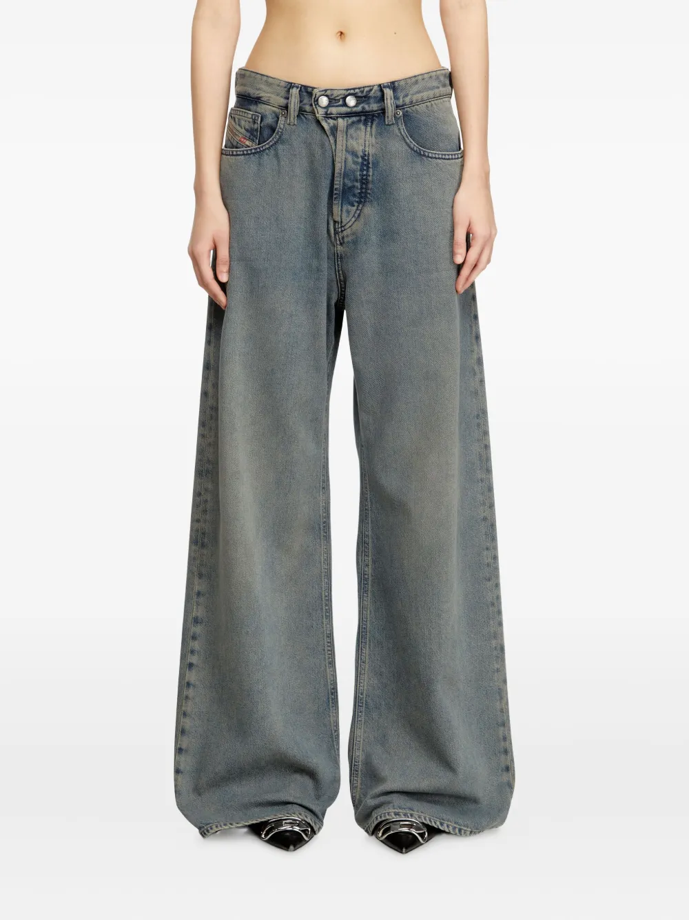 Diesel D-Sire 09n24 low-waist jeans met wijde pijpen Blauw