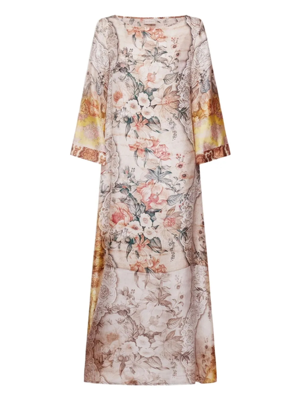 Pierre-louis Mascia Floral Silk Maxi Dress In Neutral
