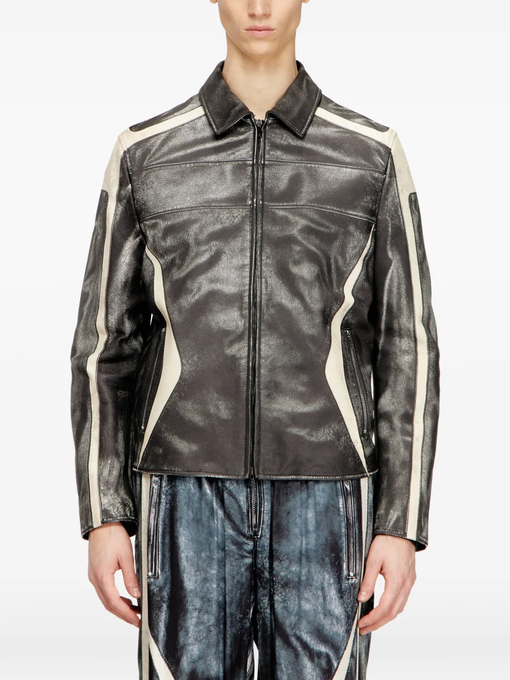  Diesel L-amar-enbi Leather Jacket - Grey 