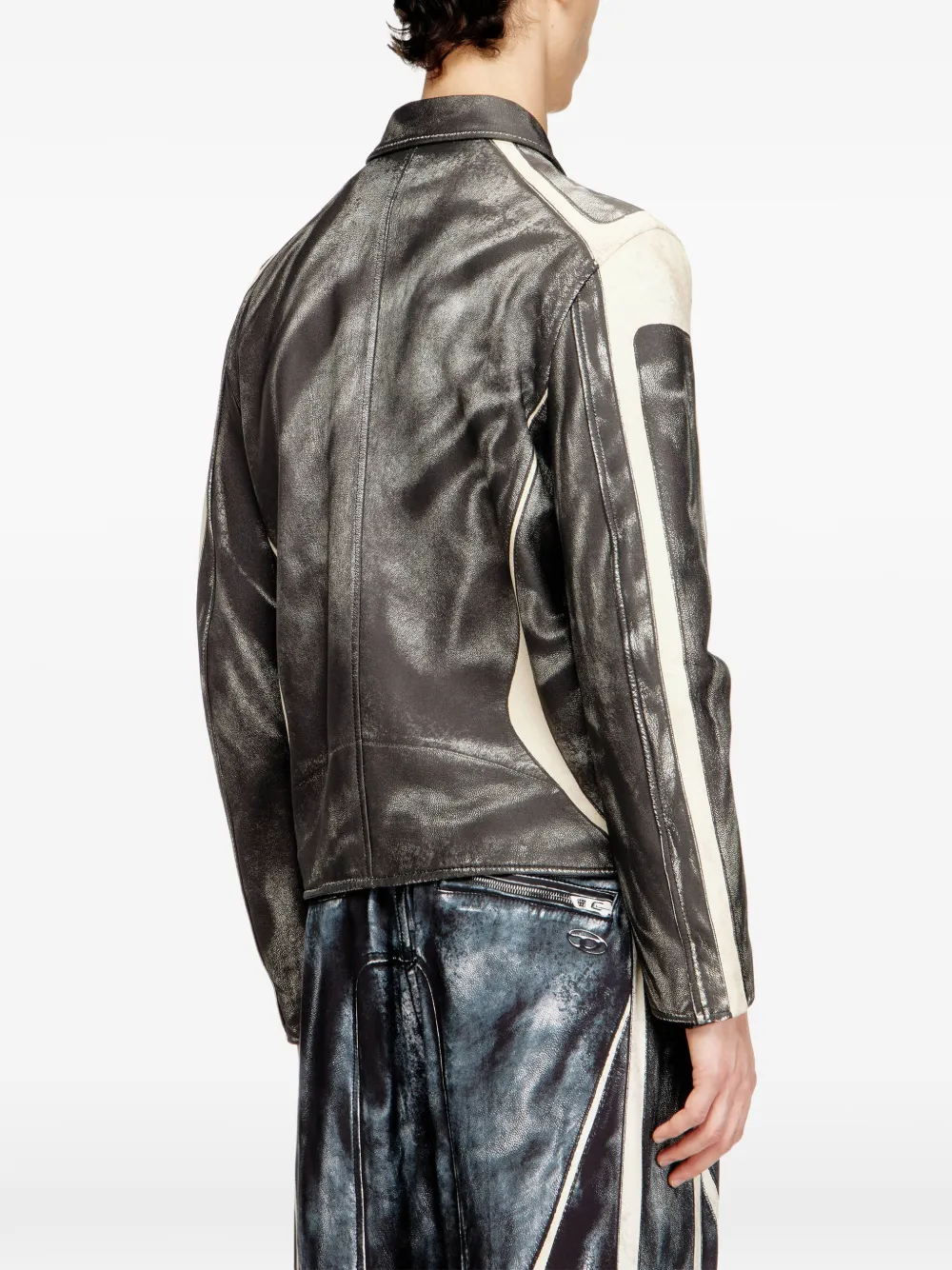 Diesel L-Amar-Enbi leren jack Grijs