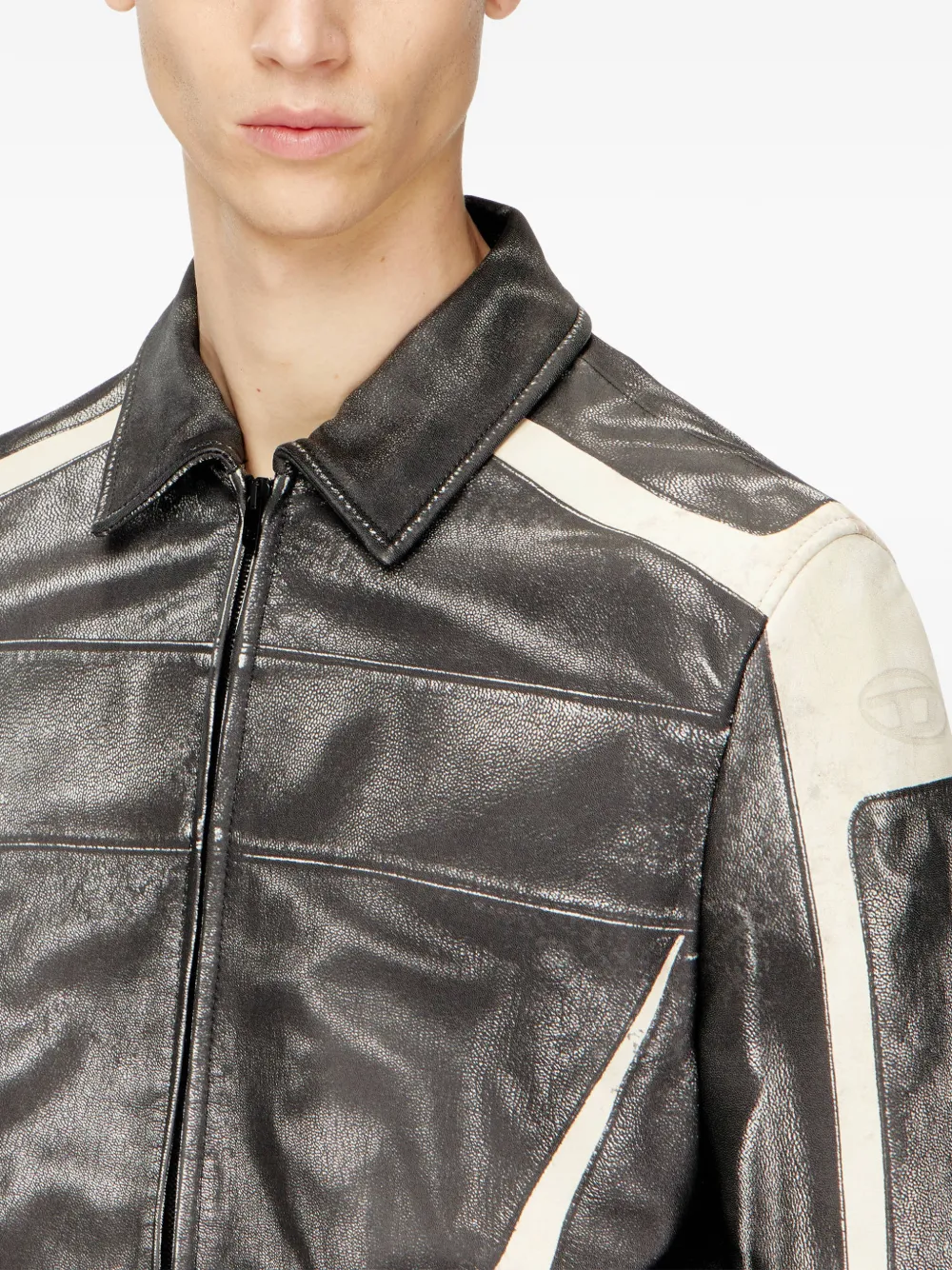 Diesel L-Amar-Enbi leren jack Grijs