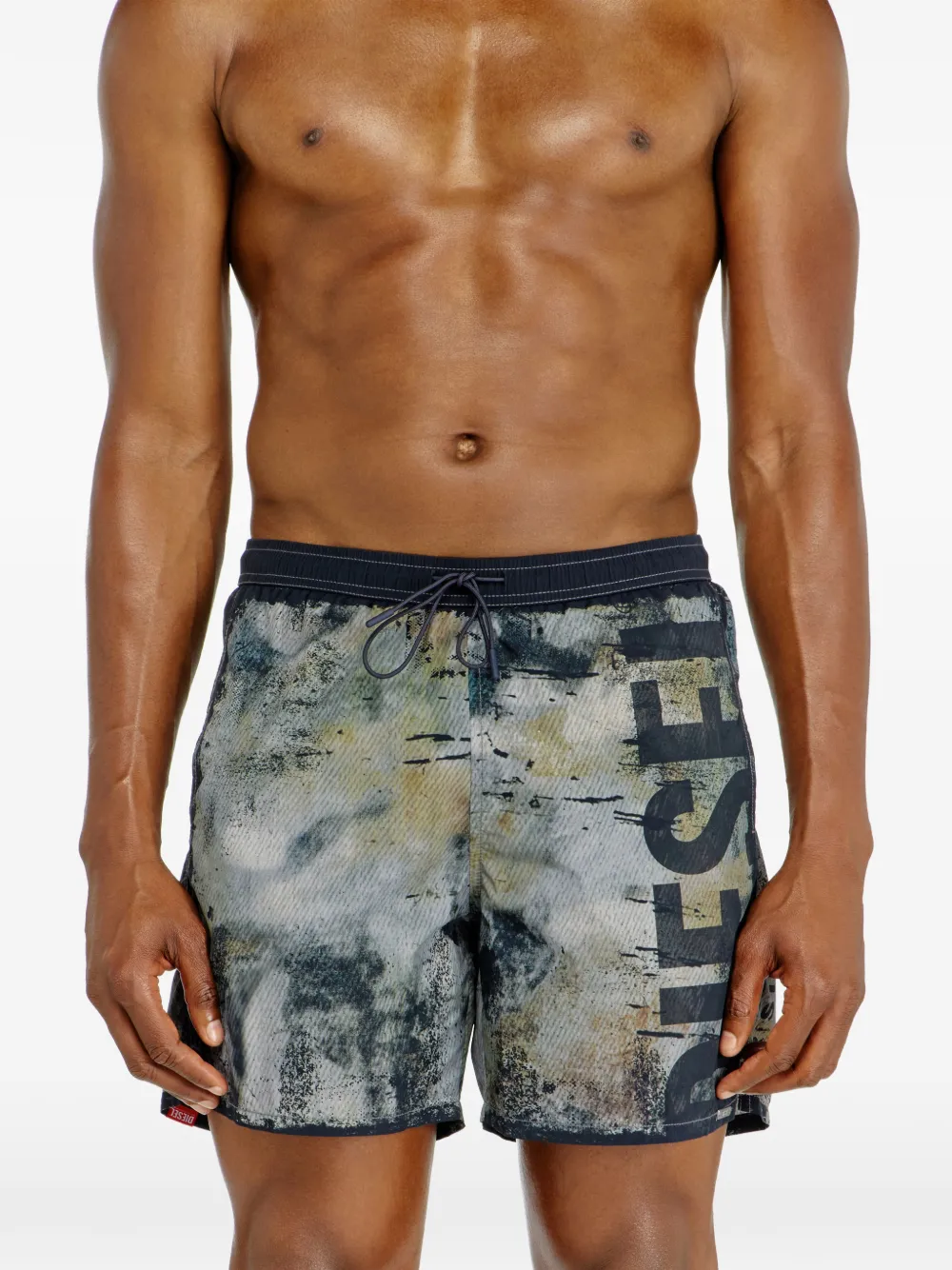 Diesel Zwembroek met logoprint en trekkoord Grijs
