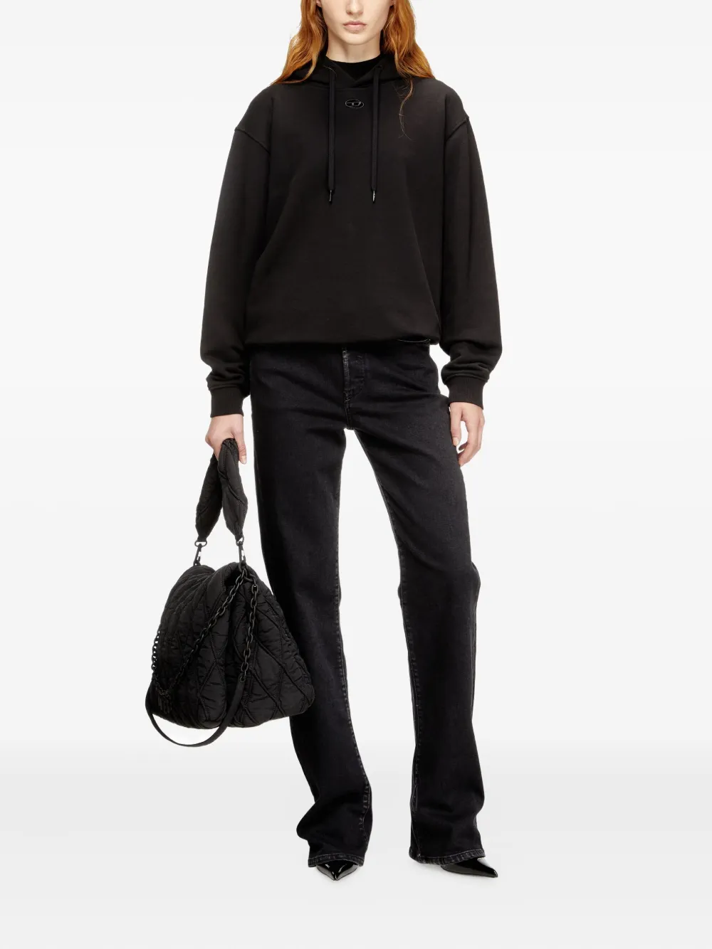 Diesel F-normy Logo-embroidery Hoodie In Black