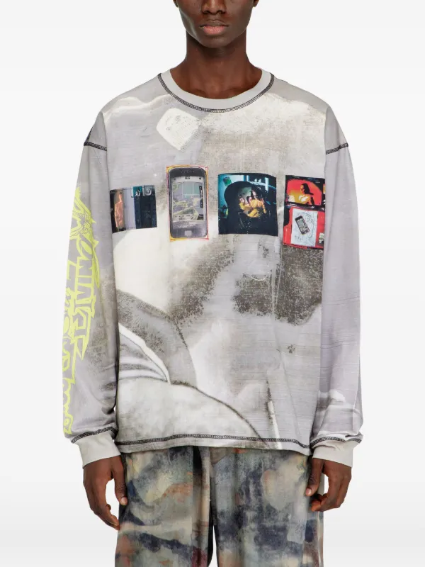 Diesel T-Boxt-Ls graphic-pattern T-shirt | Grey | FARFETCH
