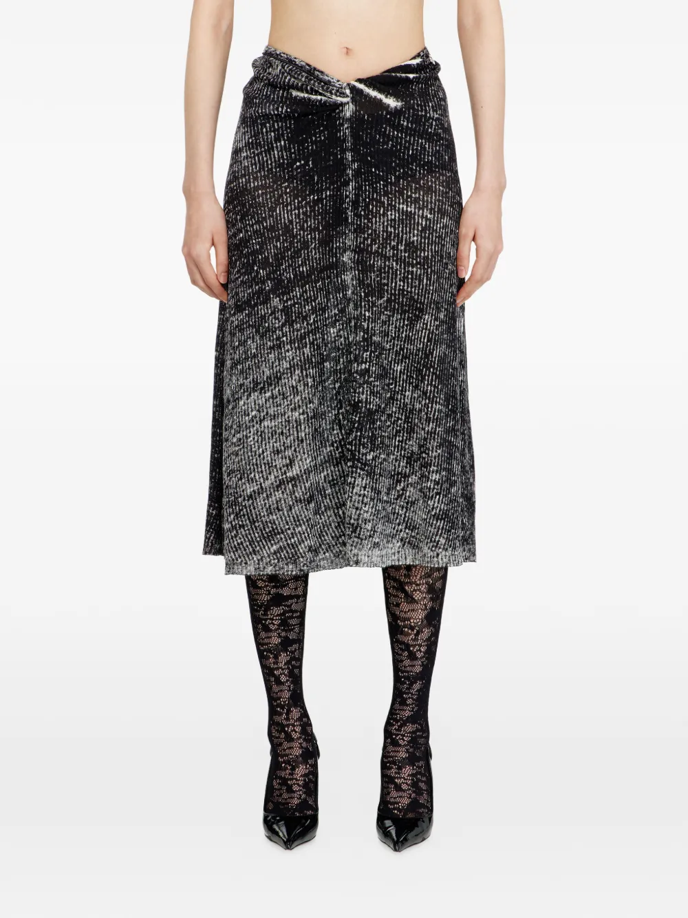  Diesel M-livette Twisted-waist Midi Skirt - Black 