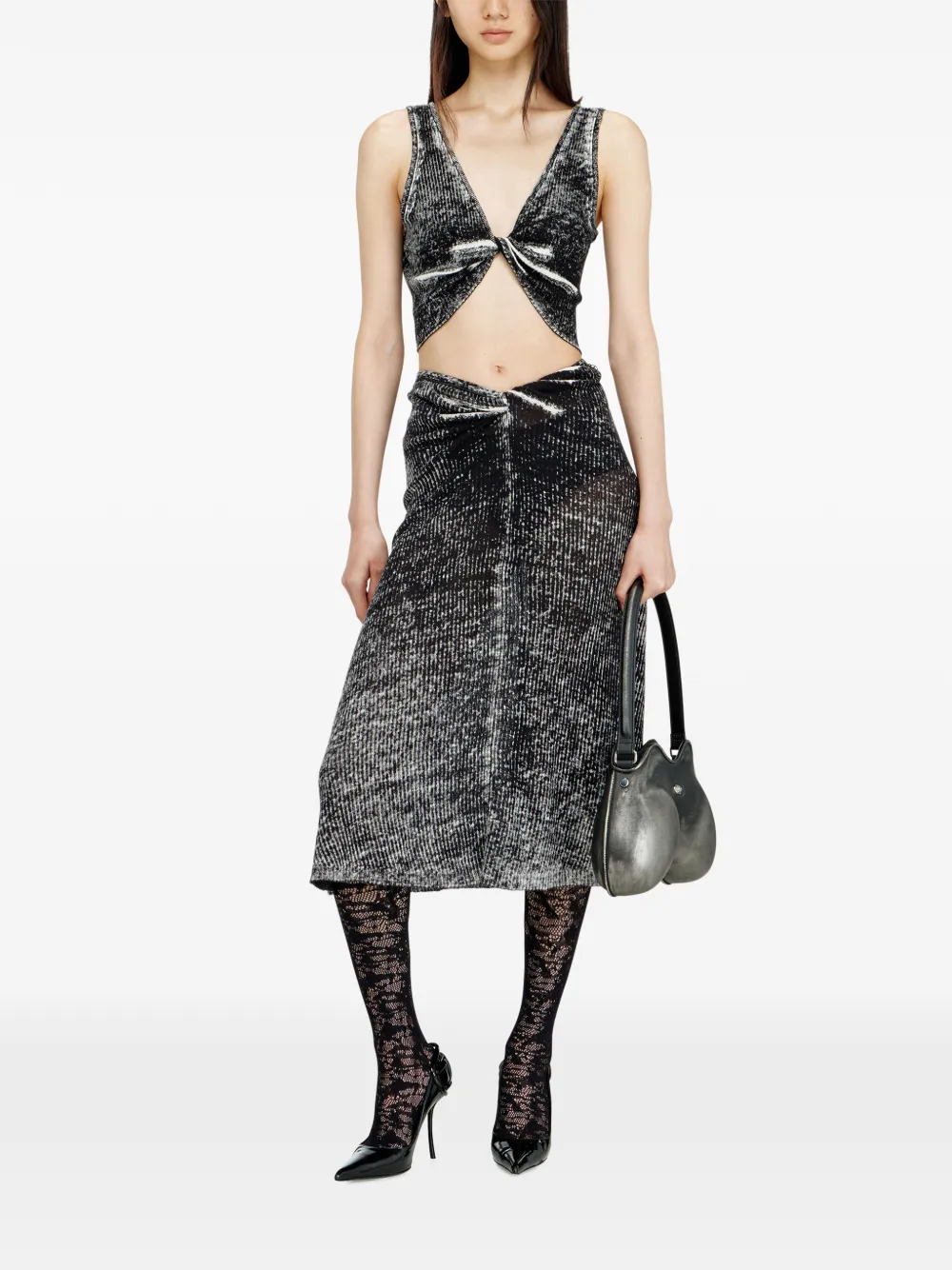  Diesel M-livette Twisted-waist Midi Skirt - Black 